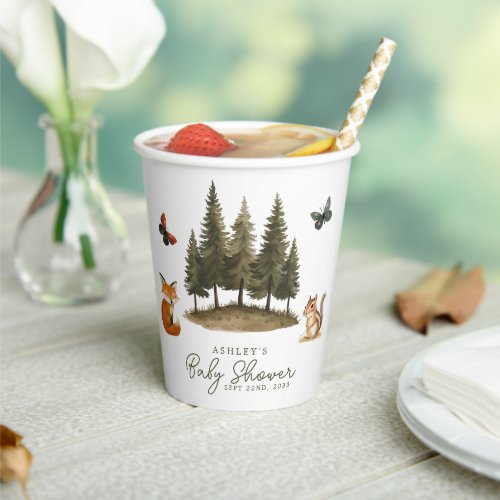 Woodland Forest Animals Watercolor Baby Shower Paper Cups
