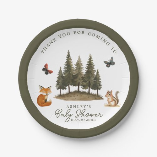 Woodland Forest Animals Watercolor Baby Shower Paper Plates