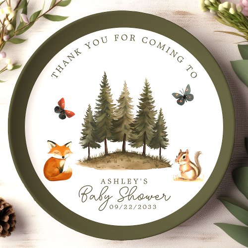 Woodland Forest Animals Watercolor Baby Shower Paper Plates