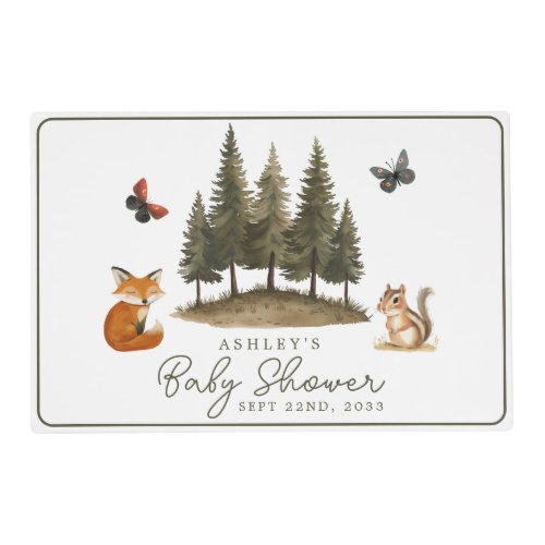 Woodland Forest Animals Watercolor Baby Shower Placemat