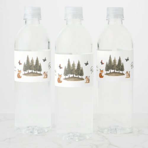 Woodland Forest Animals Watercolor Baby Shower Water Bottle Label