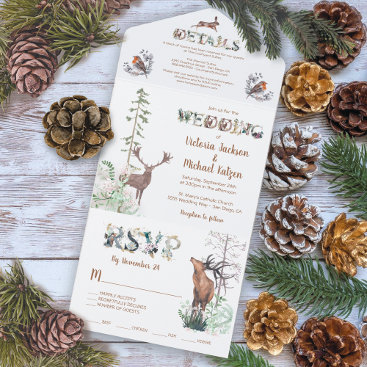 Woodland Forest Animals Wedding All In One Invitation