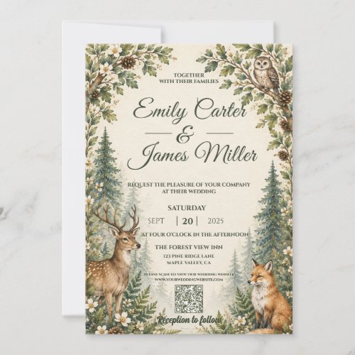 Woodland Forest Animals Wedding Invitation QR