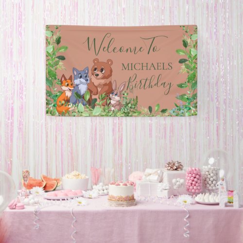 Woodland forest animals welcome backdrop banner