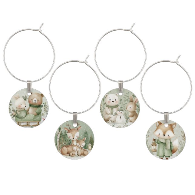 WOODLAND FOREST ANIMALS WINE CHARM (Staggered)