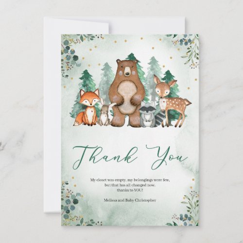 Woodland forest animals winter Baby Shower Thank You Card