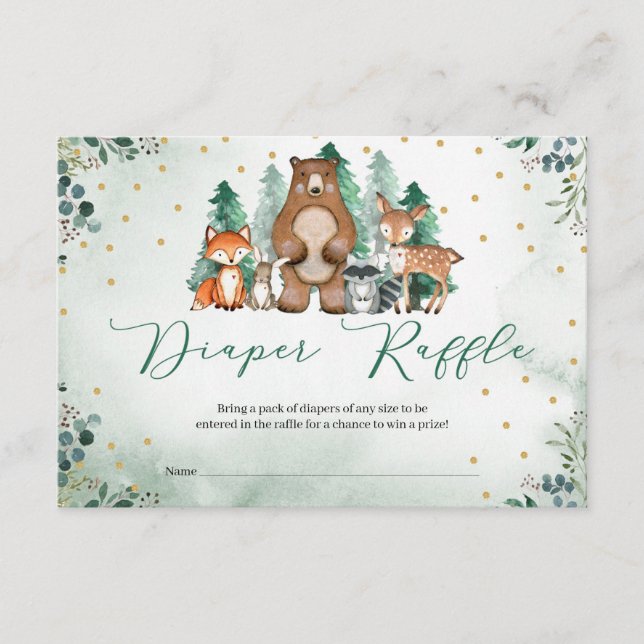 Woodland forest animals winter Diaper Raffle Enclosure Card (Front)