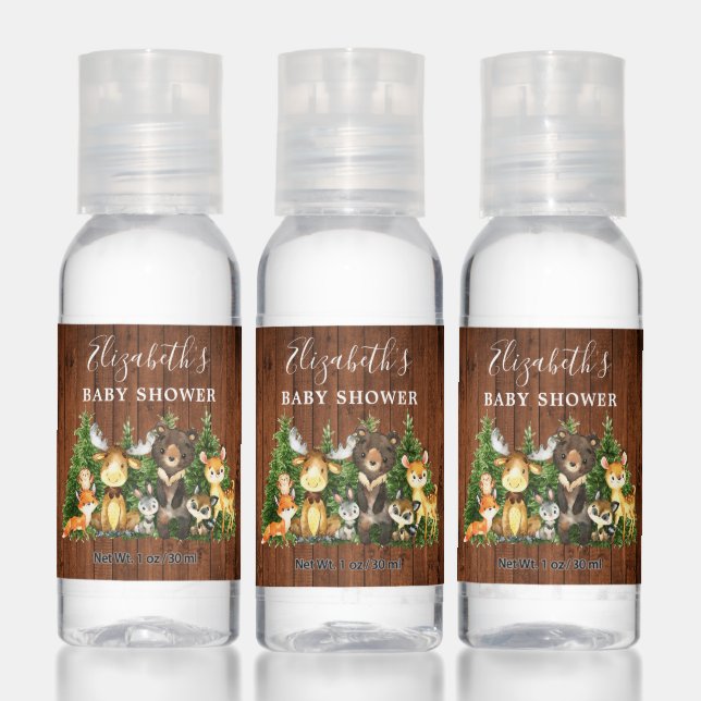 Woodland Forest Animals Wood Baby Shower Hand Sanitizer (Set)