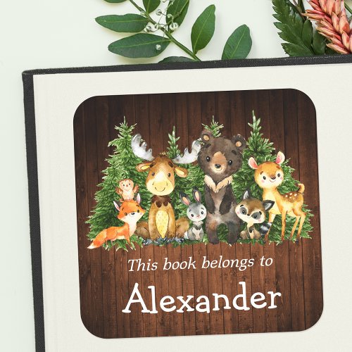 Woodland Forest Animals Wood Print Bookplate Label
