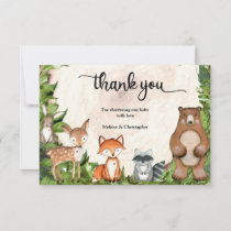 Woodland forest animals wooden slice greenery thank you card