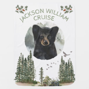 Woodland Forest Baby Animal Bear with name Blanket