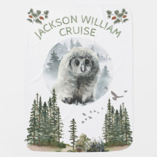 Woodland Forest Baby Animal Owl with name Blanket