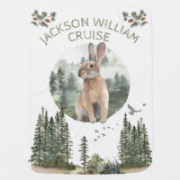 Woodland Forest Baby Animal Rabbit with name Baby Blanket