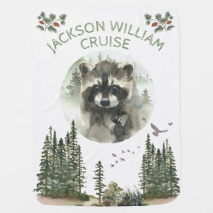 Woodland Forest Baby Animal Raccoon with name Blanket