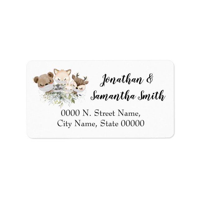 Woodland Forest Baby Animal wearing face masks Label (Front)