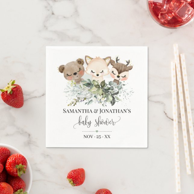Woodland Forest Baby Animals Baby Shower Napkins (Insitu)