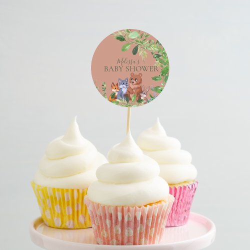 Woodland forest baby animals cupcake toppers classic round sticker