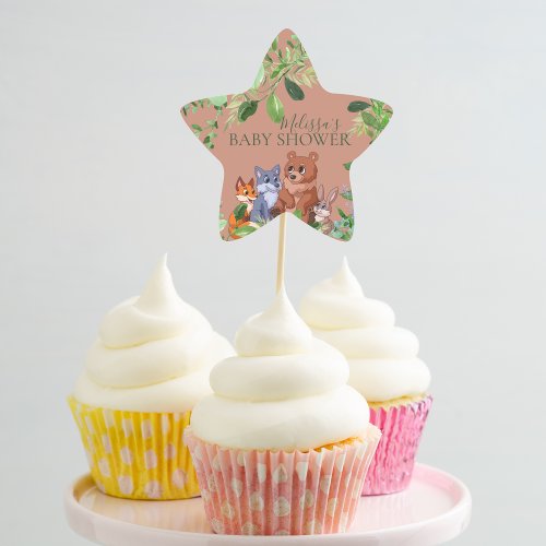 Woodland forest baby animals cupcake toppers star sticker