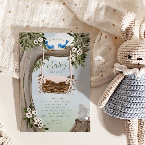 Woodland Forest Baby Basket Baby Shower Invitation