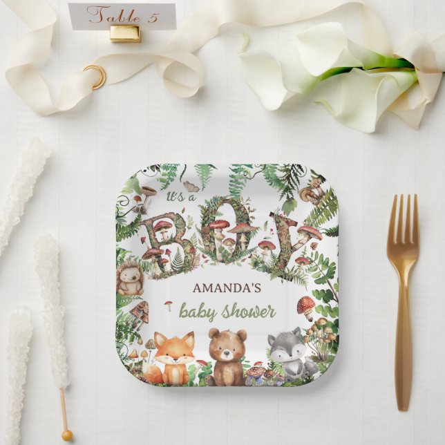Woodland Forest  Baby Boy Shower  Paper Plates (Wedding)