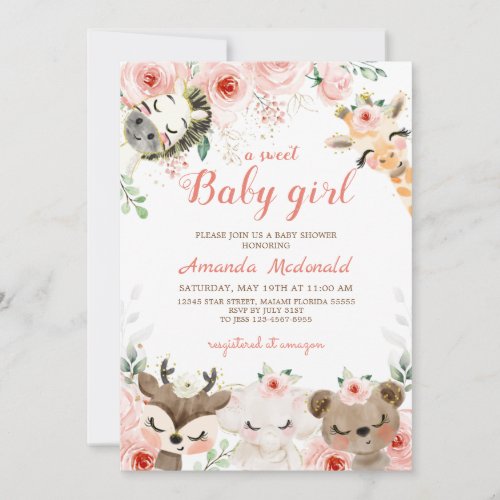 Woodland forest baby girl baby shower Invitation