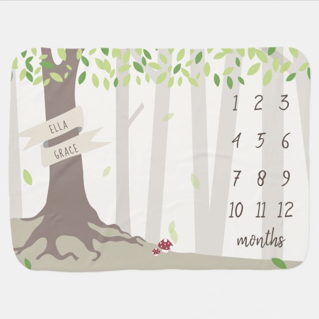 Woodland Forest Baby Milestone Months Blanket (Horizontal)