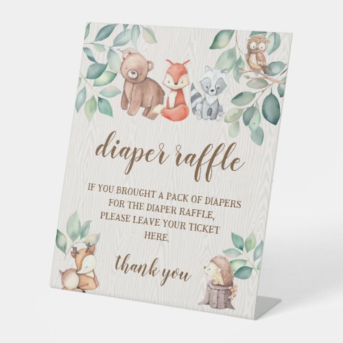 Woodland forest baby shower diaper raffle sign