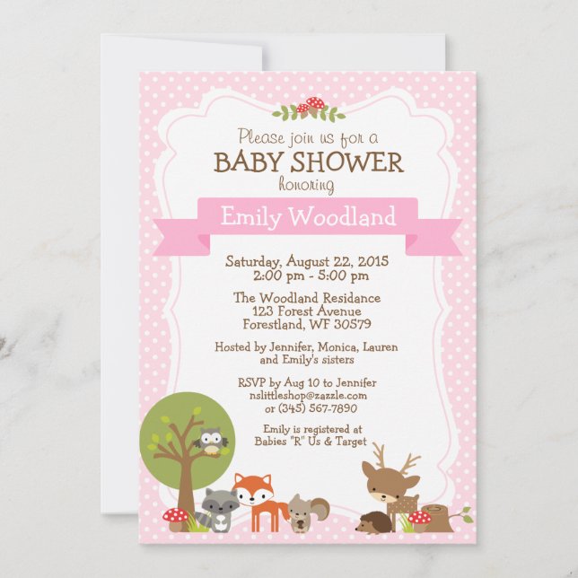 Woodland Forest Baby Shower invitation pink (Front)
