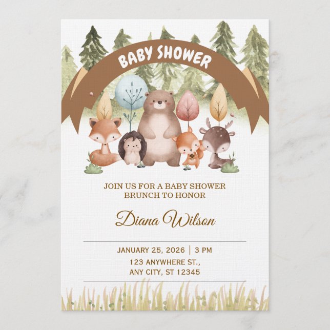 Woodland Forest Baby Shower Invite (Front)