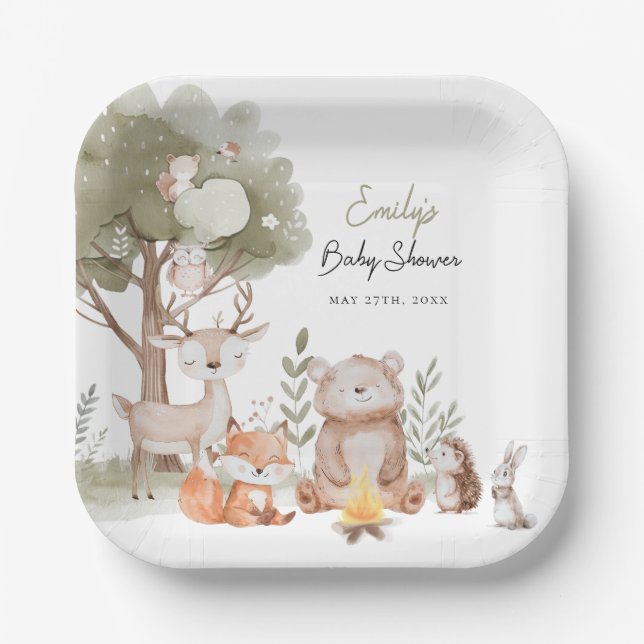 Woodland Forest Baby Shower Paper Plates (Front)