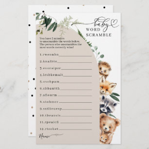 Woodland Forest Baby Shower Scramble Game