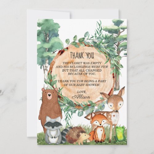 Woodland Forest Baby Shower Thank you card