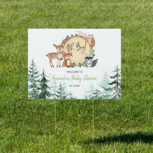 Woodland Forest Baby Shower Welcome Yard Sign (Insitu)