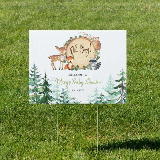 Woodland Forest Baby Shower Welcome Yard Sign (Insitu)