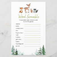 Woodland Forest Baby Shower Word Scramble Game