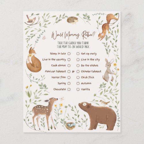Woodland Forest Baby Shower Would Mummy Game