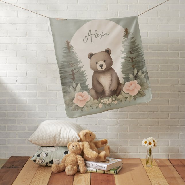 Woodland Forest Bear Baby Blanket (In Situ)