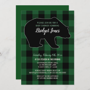 Woodland Forest Bear Lumberjack Plaid Baby Shower Invitation