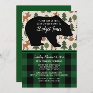 Woodland Forest Bear Lumberjack Plaid Baby Shower Invitation