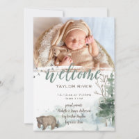 Woodland Forest Bear Photo Birth Announcement