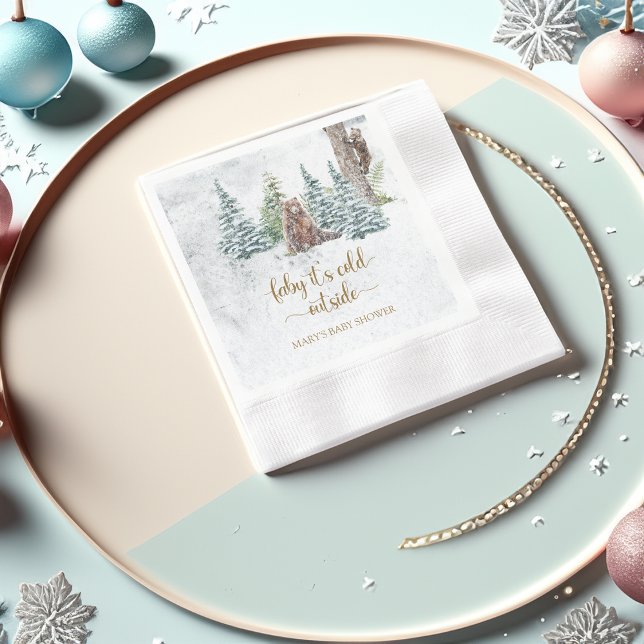 Woodland forest bear winter baby shower napkins (Creator Uploaded)