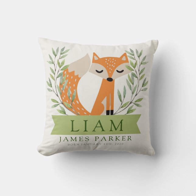 Woodland Forest Birth Stat-Fox Nursery pillow (Front)