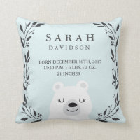 Woodland Forest Birth Stats- Bear Nursery Pillow