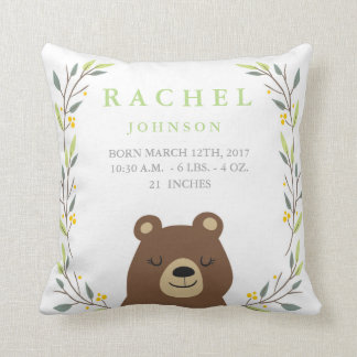 Woodland Forest Birth Stats - Bear Nursery Pillow