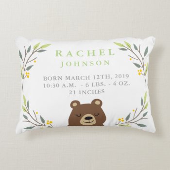 Woodland Forest Birth Stats - Bear Nursery Pillow by OS_Designs at Zazzle