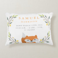 Woodland Forest Birth Stats - Fox Nursery Pillow