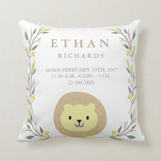 Woodland Forest Birth Stats Lion Nursery Pillow Woodland Forest Birth Stats Lion Nursery Pillow
