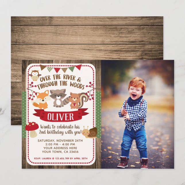 Woodland, Forest Birthday Invitation with Photo (Front/Back)