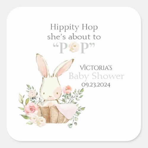 Woodland Forest Bunny Rabbit Floral Green Square Sticker