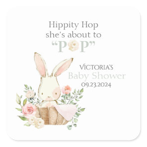 Woodland Forest Bunny Rabbit Floral Green Square Sticker